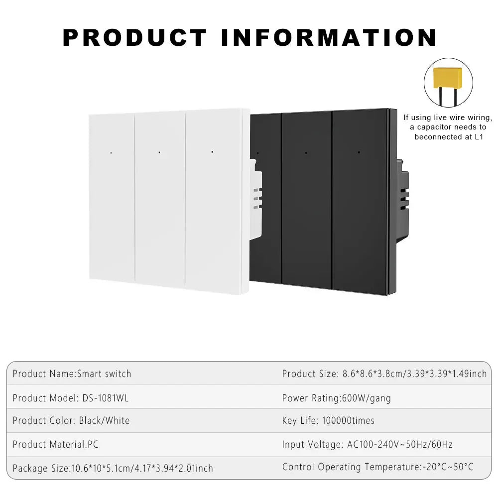 Tuya WiFi EU Smart Light Switch Wall Touch Switch 1 2 3 gang Required 110-240V Work with Alexa, Google Home