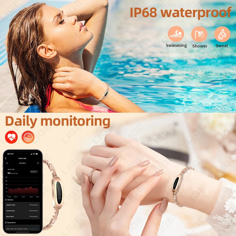 LIGE New Hot Sales Smart Bracelet Lightweight Sports Band Fitness Health Tracker Call Message Reminder Luxury Women's Smartwatch