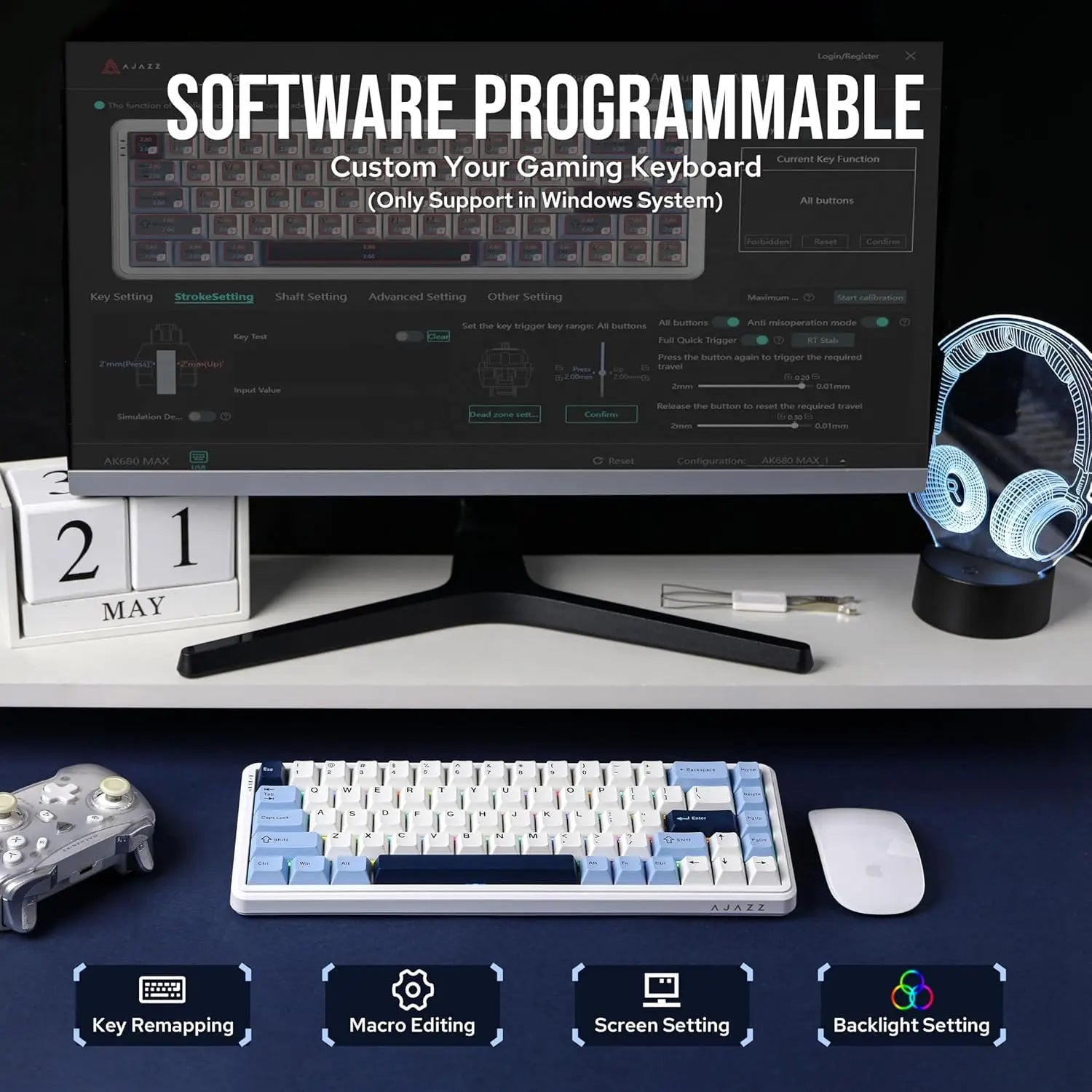AJAZZ AK680 MAX 68 Keys Wired Gaming Keyboard, 8K/1K Switchable Polling Rate, Hall Magnetic Switch Rapid Trigger
