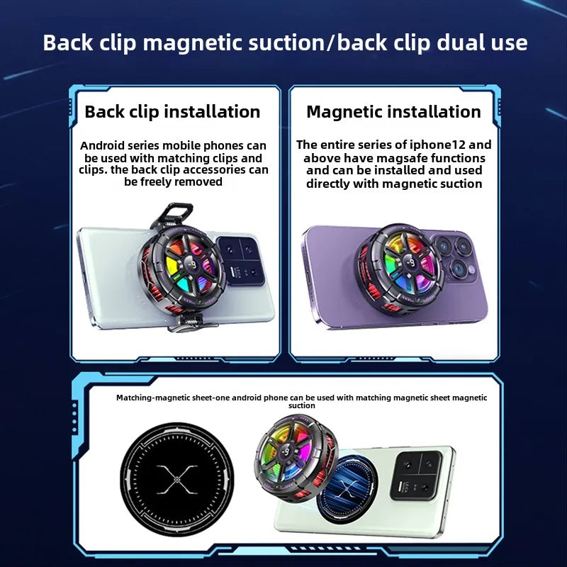 K21 Mobile Phone PUBG Game Cooler Fast Cooling Radiator Magnetic/ Back-clip 2 in 1 Semiconductor Freeze Cool Heat Sink Universal