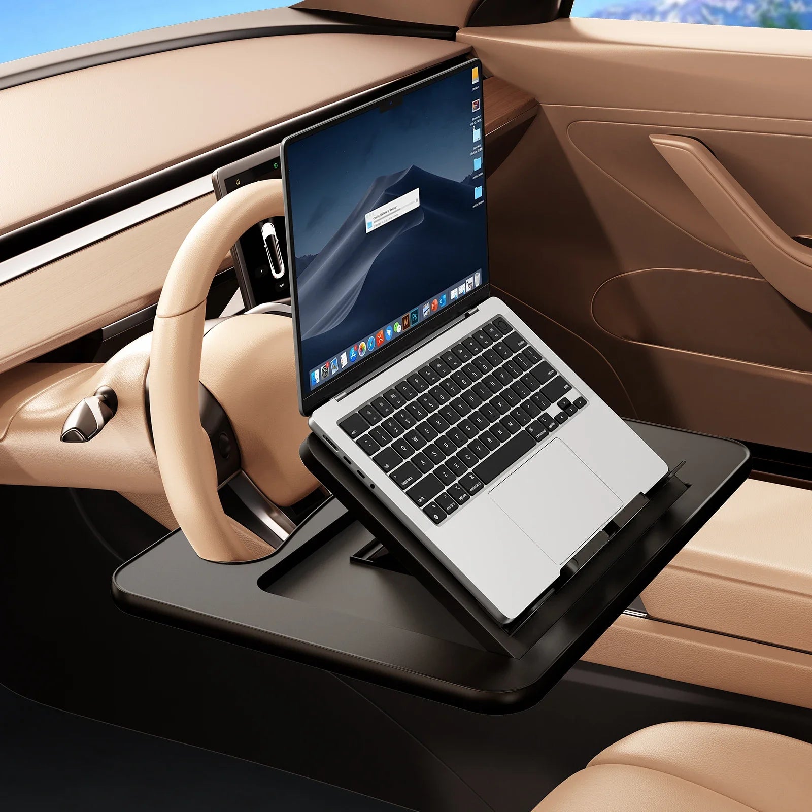 Oatsbasf Portable Car Laptop Computer Desk Stand Mount Car Steering Wheel Desk Foldable Adjustable Tray Board Table for Working