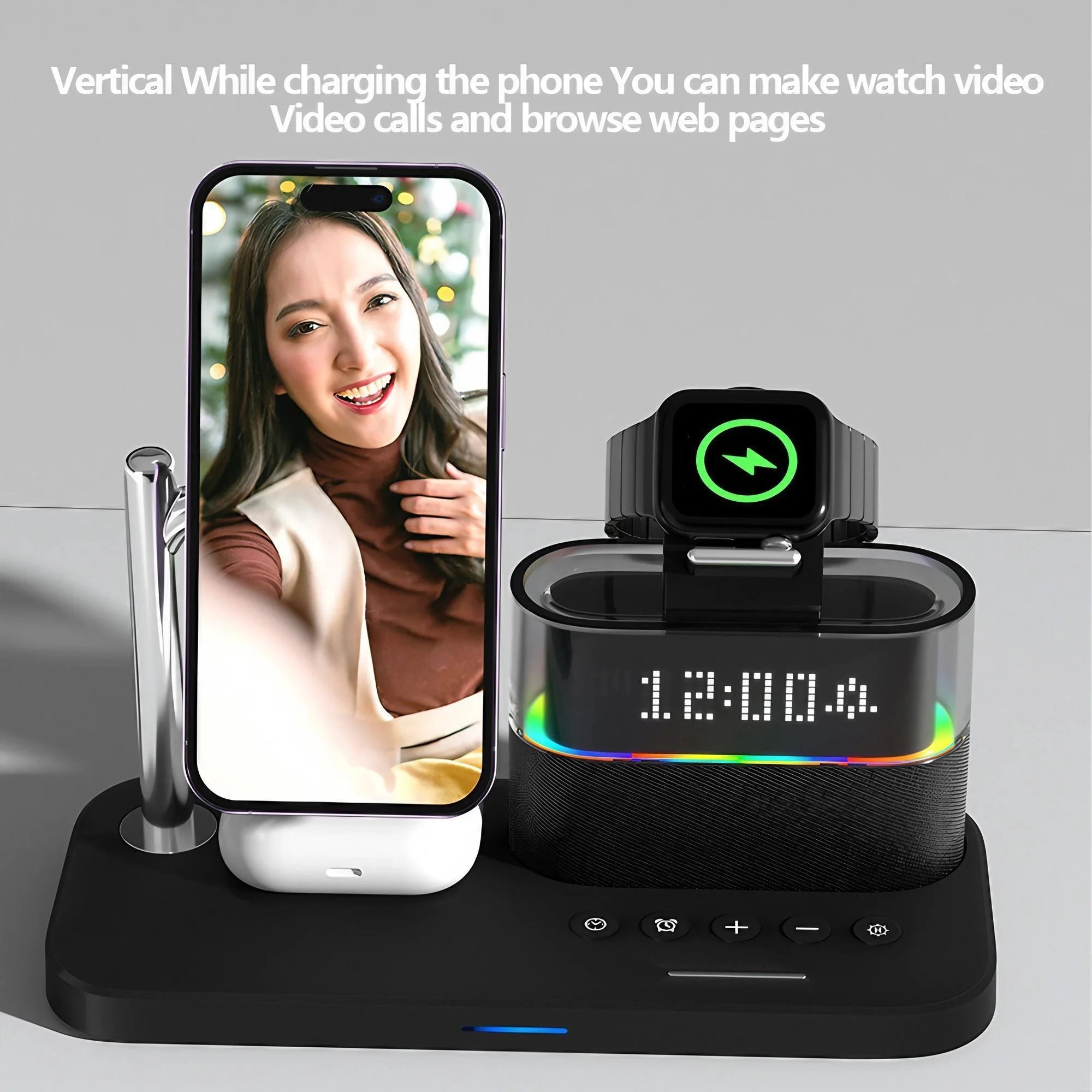 Wireless Charging Station Magnetic Stand for Series 17 16 15 14 13 12 iWatch Ultra 8 7 6 5 and Wireless Earbuds Pro 2 3