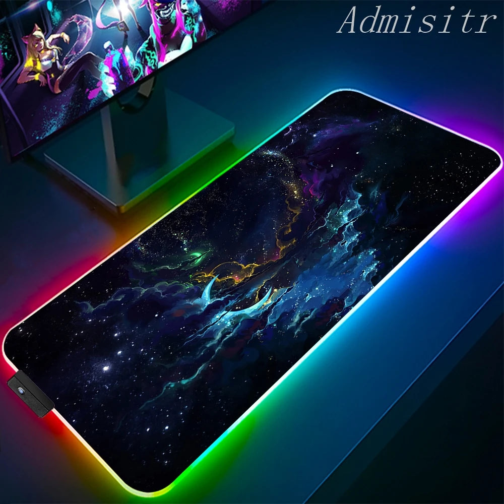 XXL RGB Gaming Mouse Pad Space Rubber Anti-slip Cool Desk Mat Gamer Accessories Large LED Light PC Computer Carpet with Backlit