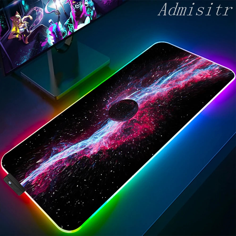 XXL RGB Gaming Mouse Pad Space Rubber Anti-slip Cool Desk Mat Gamer Accessories Large LED Light PC Computer Carpet with Backlit