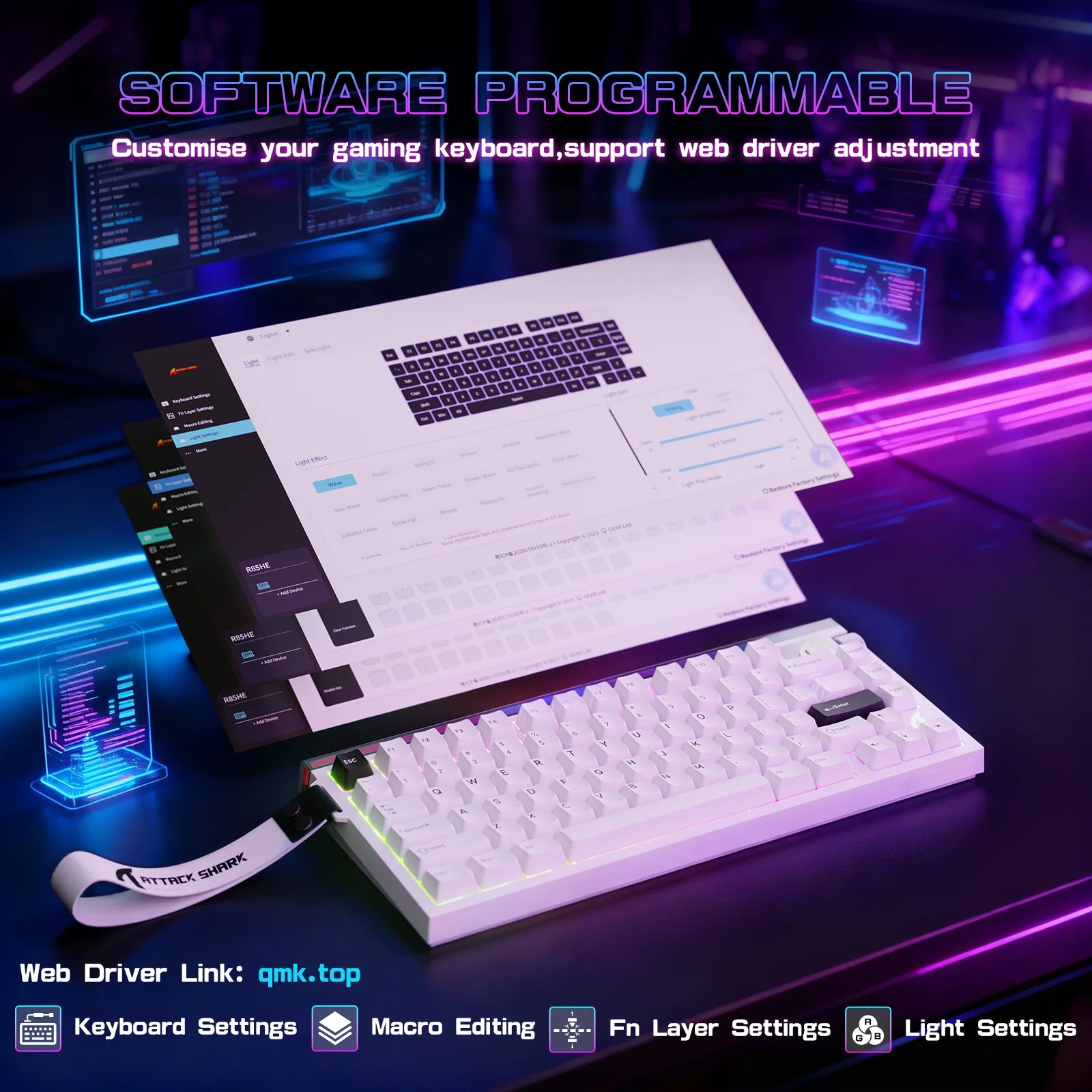 ATTACK SHARK R85HE Wired 75% Hall Effect Rapid Trigger Mechanical RGB Gaming Keyboard 8K Polling,0.05mm RT Accuracy