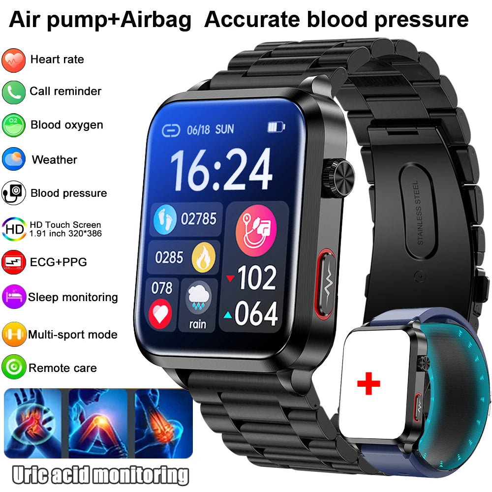 2026 New Airbag Smart Watch man air Pump ECG True Accurately Blood Pressure health watch Uric Acid Blood Lipids watch