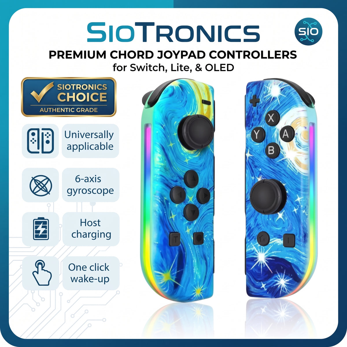 Nintendo Switch console in handheld mode equipped with RGB LED Joy-Con replacement gamepads