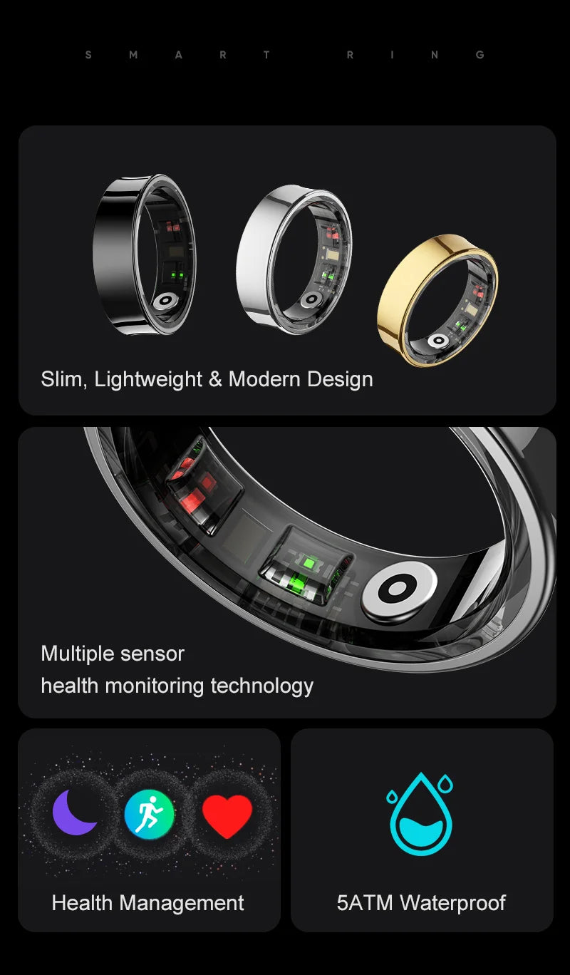 R09 smart health ring is slim, lightweight & modern Design