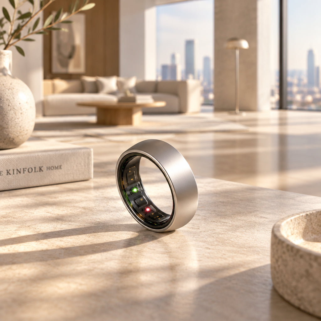 R09 smart ring tracking heart rate, blood oxygen, and sleep metrics on a mobile app interface