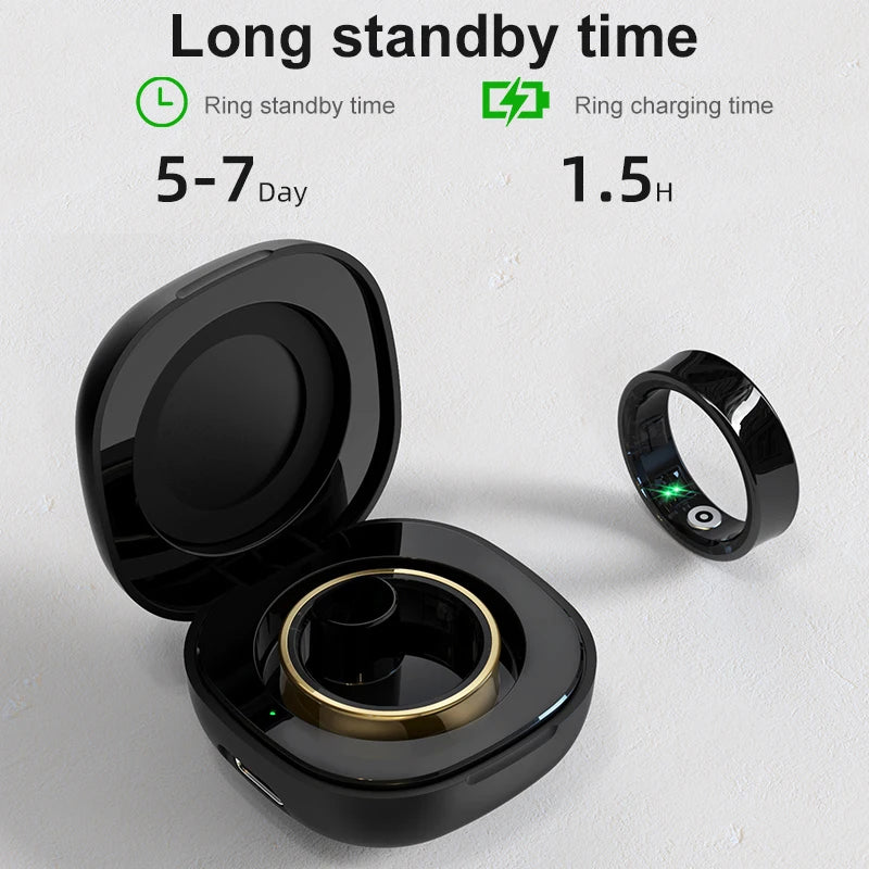 Compact 200mAh portable charging case powering the R09 fitness tracking smart ring